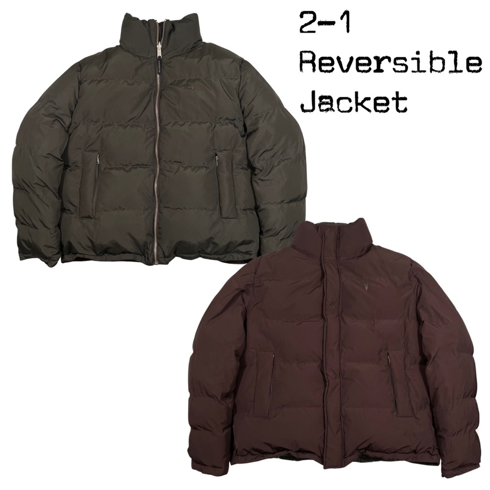 Allsaints Novern 2-1 Reversible Puffer Jacket Dark Brown & Gray (Retail $500+)